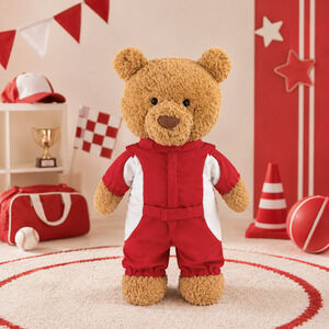 Large Bartholomew Bear & 16" Plush Clothes Outfit - Red Racing Suit
